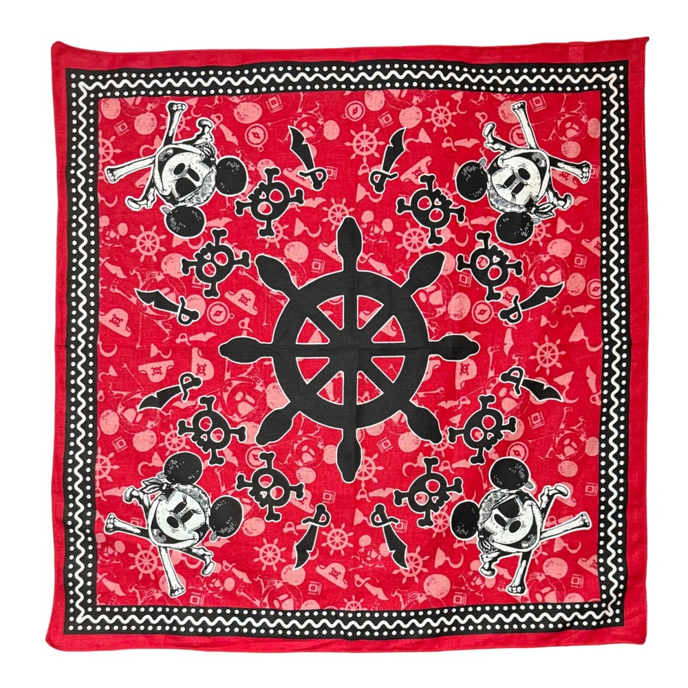 Disney Pirates of the Caribbean Bandana Unisex OS Red Mickey Mouse Skull